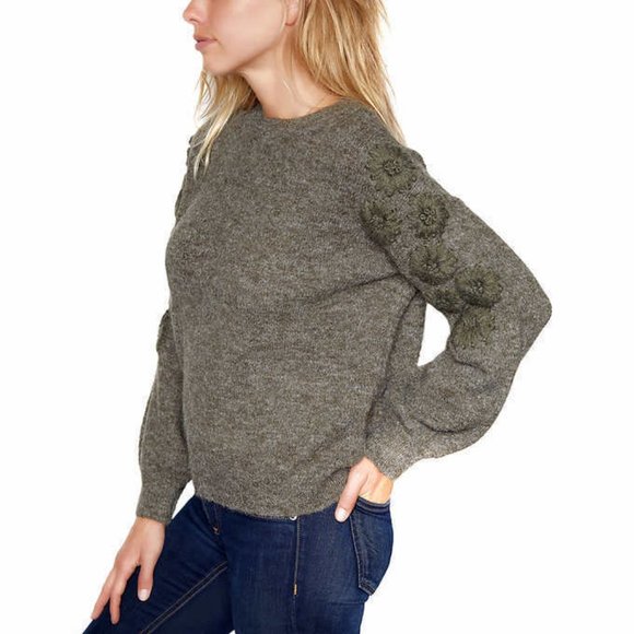 NORTH & CO. Floral Sleeve Embroidered Sweater - Green - Size Medium - NWT - Picture 3 of 5